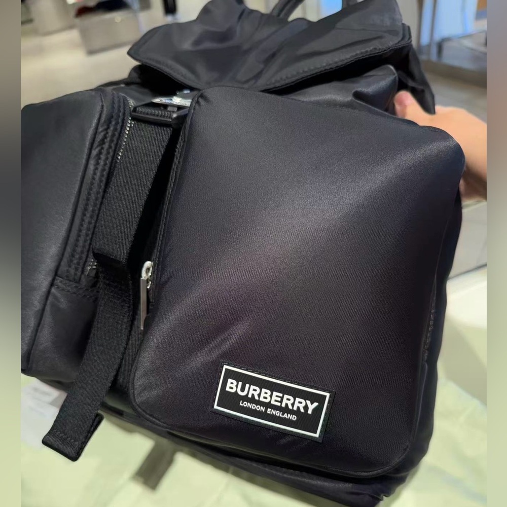 Burberry Black nylon flip Backpack small NEW - Picture 7 of 10